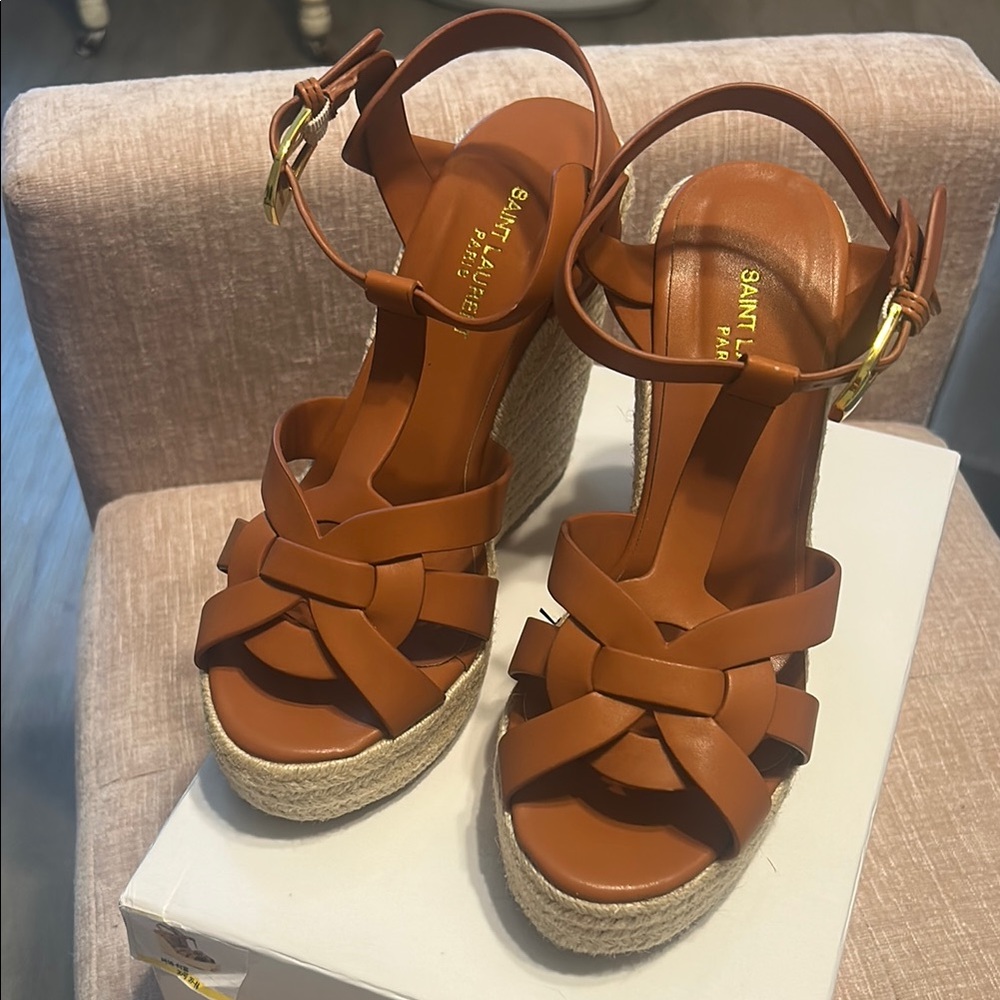 Designer inspired tribute espadrille wedges